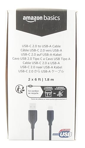 Amazon Basics 2-Pack USB-C to USB-A 2.0 Fast Charger Cable, 480Mbps Speed, USB-IF Certified, for Apple iPhone 16/15, iPad, Samsung Galaxy, Tablets, Laptops, 1.8 m, Black