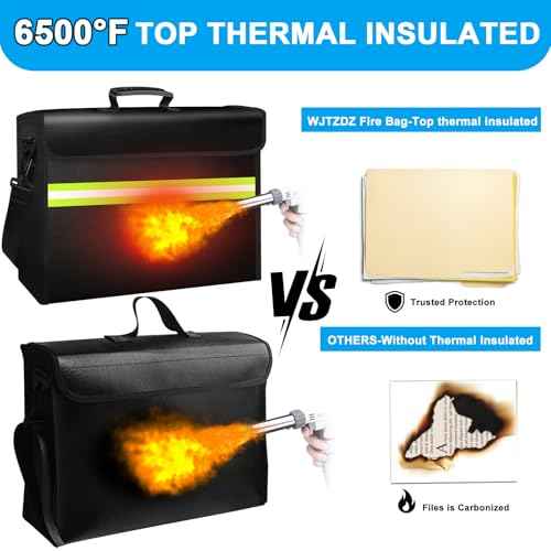 6500¡ÆF Fireproof Document Bag with Lock-Fireproof Box with 10 Layers Insulation Materials&Waterproof Zipper,Removable Wallet,Reflective Strip for Cash,Documents,Jewelry(14.2¡±x 9.6¡±x 4.1¡±)