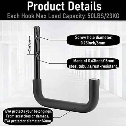 8 Pack Ladder Hooks 9.8Inch Garage Storage Utility Hook Heavy Duty Wall Mounted Storage Organizer Hanging Folding Chair Bike Ski Tool