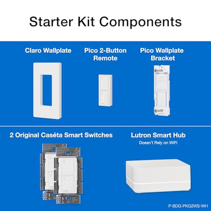 Lutron Caseta Smart Switch 3-Way Kit, with Pico Remote, Wallplate, Wall Bracket for LED Lights and Fans, 5 Amp, Neutral Required, P-PKG1WS-WH