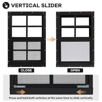 Shed Windows 2 Pack, Chicken Coop Windows 12" x 18" with Tempered Glass and Fiberglass Screen, Flush Mounted Small Window for Shed, Barns, Playhouse, Household, Garage (Black)