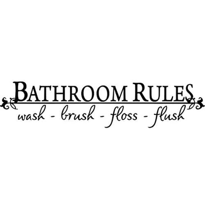 Black 5.5" x 22" Bathroom Rules Wash Brush Floss Flush Quote Saying Wall Sticker Home Decal Decor for Bathroom
