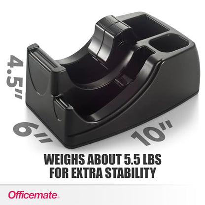 Officemate Recycled 2-in-1 Heavy Duty Tape Dispenser, 1" and 3" Cores, Black (96690)