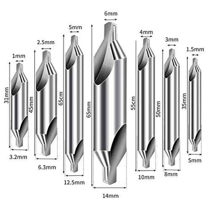 Aleric Center Drill Bits Set - High Speed Steel Center Drill Bit Countersink Tools for Lathe Metalworking, 7 pcs 60-Degree Angle Centering Drill in Size 1.0 1.5 2.0 2.5 3.0 4.0 5.0