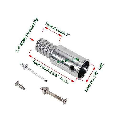 Threaded Tips Replacement for Extension Poles Repairing, Push Broom Handle Threaded End (1 in & 3/4 in)