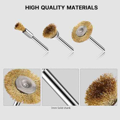 15 Pieces Copper Wire Brushes, Wire Brush Wheel, Mini Brass Brushes for Dremel Rotary Tools (1/8 Inch Mandrel)