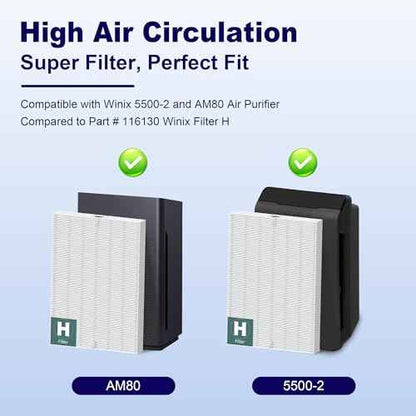 116130 Replacement Filter H for Winix 5500-2 AM80 Plasmawave Air Purifier, True HEPA Filter and Activated Carbon Filter Combo Pack, 3 Set