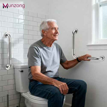 16 Inch Anti Slip Angled Shower Grab Bars with Munzong 20 Inch Stainless Steel Bathroom Grab Bar Brushed Nickel Toilet Handicap Grab Rail Knurled Safety Handle Support Elderly Injury Senior Bath