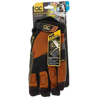 Custom Leathercraft160L Contractor XtraCoverage Flex Grip Work Gloves, Durable Synthetic Leather, Padded Knuckles Black, Brown, Large