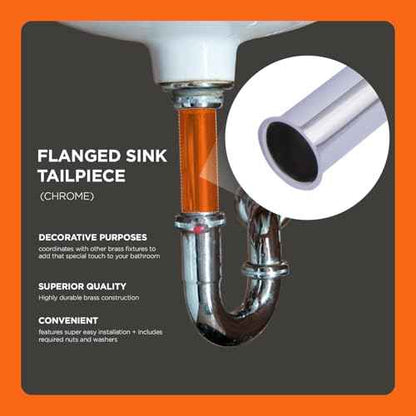 ZM Heavy-Duty Flanged Sink Tailpiece, 8 inch Length, 20GA Chrome (1-1/4'')