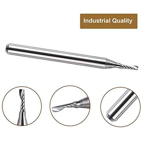 SpeTool 5PCS Carbide Spiral O Flute End Mill with 1/16 Inch Cutting Diameter 1/8 Inch Shank 3/16" Cutting Length,Single Flute CNC Router Bit for Acrylic PVC Wood Cutter