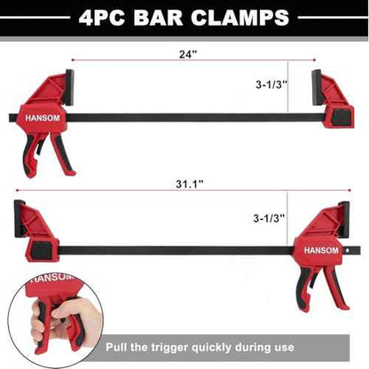 Upgraded 4-Pack 24 Inch Woodworking Clamps,Bar Clamps Heavy Duty 350LBS Throat Depth 3-1/3¡±,One-Handed Quick Grip/Spreader Wood Clamps Set with Quick Change Button
