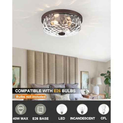 12 Inch Farmhouse Flush Mount Ceiling Light, 2 Light Industrial Close to Ceiling Light, Industrial Ceiling Lighting Fixture for Kitchen Hallway Bedroom Living Room (12.2 Inch Oil Rubbed Bronze)