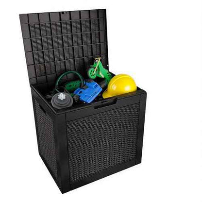 31 Gallon Outdoor Storage Box - Waterproof Resin Rattan Deck Bin for Indoor & Outdoor Use - Lockable & UV Resistant - Ideal for Package Delivery, Patio Cushions & Gardening Tools, Black