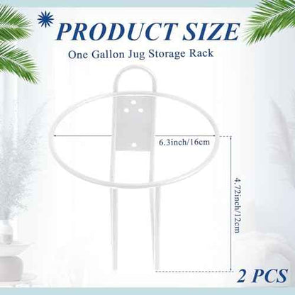 Hicarer 2 Pcs One Gallon Jug Storage Rack Wall Mounted Heavy Duty Steel Wall Rack for 1 Gallon Bottle Round Water Jug Holder with Hardware Hand Sanitizer 6-3/4" W x 5" H x 6-1/2" D (White)