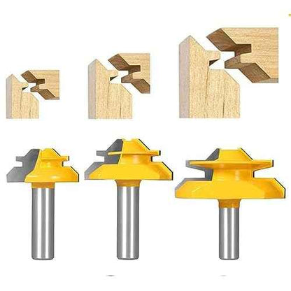 45 Degree Lock Miter Router Bit 3-Piece Set, for 31/64", 3/4"£¬1"£¬Cutting Height, 1/2 Inch Shank.Woodworking Tools Joint Router Bits 3PCS 1/2 Shank)