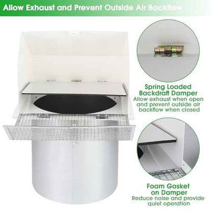 4 Inch Dryer Vent Cover Outside Hooded Wall Vent with Screen and Damper, Exhaust Vent Wall Mount Exterior Wall Vents Cover Cap for Dryer Ventilation&Outdoor Air Exhaust,Galvanized Steel,White