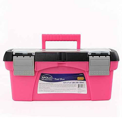 Apollo Tools Set of 3 Pink Stackable Tool Boxes with Top Compartment and Removable Trays for Crafts, Tool Storage - Pink Ribbon - DT5005P