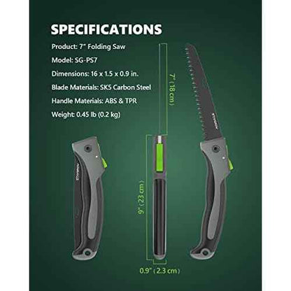 7 Inch Folding Hand Pruning Saw, Heavy Duty Foldable Camping Saw with 7¡± Hardened SK5 High Carbon Steel Blade Garden Folding Saw for Wood Cutting, Tree Trimming, Gardening, and Hunting