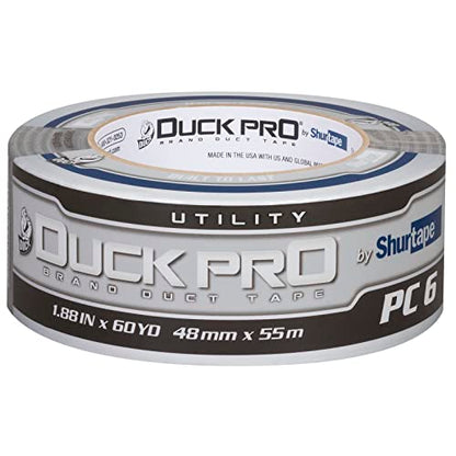 Shurtape Duck Pro Utility Grade, Co-Extruded Cloth Duct Tape for Packaging, Sealing, Waterproofing, 48mm x 60yd, 6.0 mil, Silver, 1 Roll (105449)