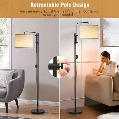 GyroVu Floor Lamp for Living Room, Adjustable Height Standing Lamps with 350¡Æ Rotate Beige Lampshade, 67.5-Inch Modern Tall Lamp Dimmable Floor Lamps for Corner Bedroom Home Office (Bulb Included)