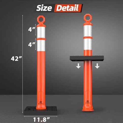 RoadHero 42 Inch Delineator Post with Base, Portable Orange Traffic Delineator Posts Cones with Reflective Collars for Parking Lots, Road Safety, Construction Events (3 Pack)