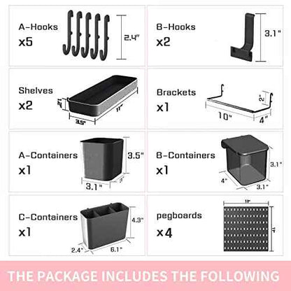 Pegboard Combination Kit and 13 Accessories(Shelf Hook Brackets Container) No Punching for Garage Kitchen Living Room Bathroom Office 22"x22",Pegboard Wall Organizer (Upgraded)