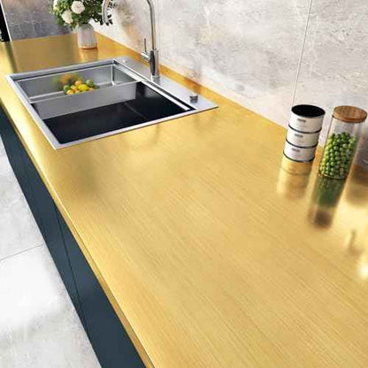 WESTICK Glossy Stainsteel Steel Gold Contact Paper for Countertops Waterproof Brushed Gold Wallpaper Peel and Stick Metallic Refrigerator Vinyl Wrap for Fridge Dishwasher Cabinets DIY 15.8" x 80"