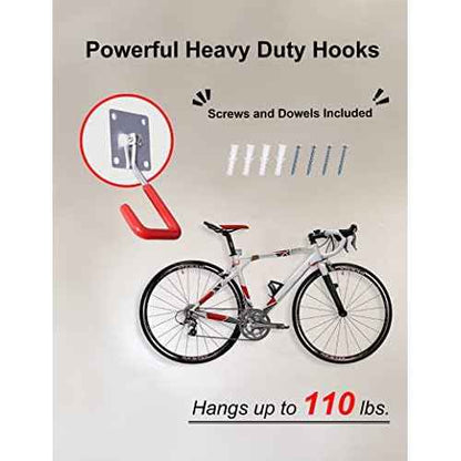 HAISHINE Garage Hooks, 8 Pack Adjustable Hooks for Wall Storage, Stainless Steel Heavy-Duty Utility Hooks with Anti-Slip Coating Organizing for Chainsaws, Bike, Garden Tools(Screws and Dowels Include)
