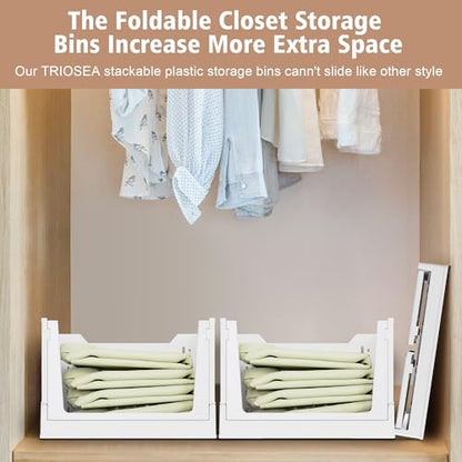 Stackable Storage Bins, Folding Collapsible Closet Organizers and Storage Bins Box, Plastic Shelves Drawer Organizer Container for Closet Office Bedroom Kitchen Bathroom with Wheels, White, 3 Pack