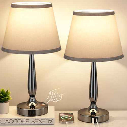 Kakanuo Touch Table Lamp for Bedroom Set, Small Bedside Lamps Set of 2 with USB C Charging Port, 3 Way Dimmable Touch Control Nightstand Lamps, LED Bulb Included