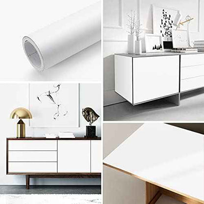 seonta 16"x78.7" Matte White Wallpaper Peel and Stick Contact Paper Self Adhesive Removable Warpping Decorative Vinyl Film Waterproof Wall Paper for Walls Countertop Cabinets Furniture