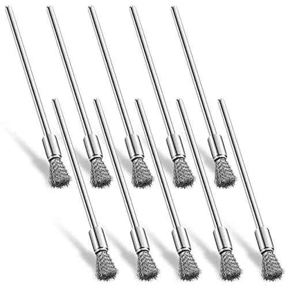 Lounsweer 10 Pcs Wire Brush Extended Cleaning End Brushes Pen Wire Scrub 3 mm Mandrel Rust Paint Removal Bits Polishing Rotary Tool Accessories, 6 mm End Scrub(Stainless Steel)