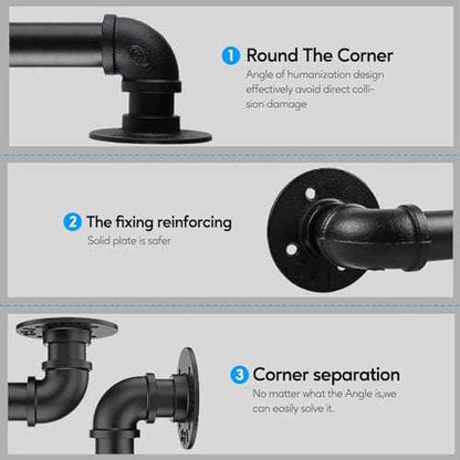 Pipe Stair Handrail, 6 Ft Metal Staircase Handrail, Black Galvanized Industrial Iron Hand Rail for Indoor & Outdoor Wall Mount Support, Wall Hand Railing,Safety Handle, Steps Baluster(HR01-3)