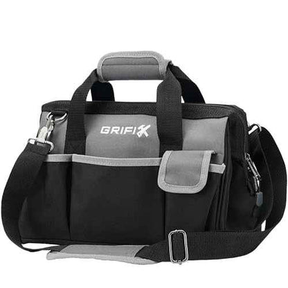 14-inch Tool Bag, Portable Tool Box Organizer Storage, Wide Mouth Tool Tote Bag with Large Zipper, 14-Pocket Adjustable Shoulder Strap and Ergonomic Handle (14" Standard Base)