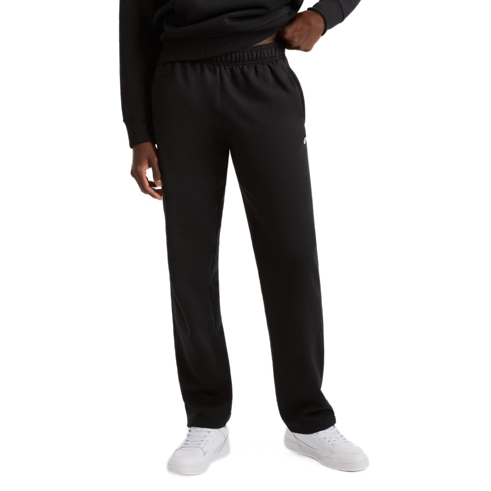 Champion Men's Open-Bottom Fleece Sweatpants, Standard Fit, Midweight Fleece, Available in Regular and Big & Tall, Black, Large