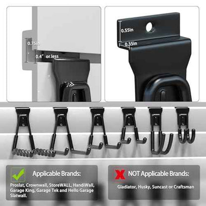 Slatwall Accessories 14PC,Slatwall Hooks with 1 Extra Round Strengthen Welding Spot,Slat Wall Hanging Hooks and Hangers,5 Sizes with Extension Cord Organizer(Black)