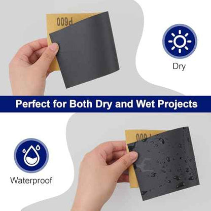 Romeda 72Pcs Sand Paper, 9x3.6 Inches, Silicon Carbide, 120/150/180/240/320/400/600/800/1000/1500/2500/3000 Grit, Wet/Dry, Compatible with Wood, Metal, Plastic
