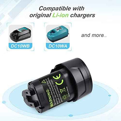 2 Pack 10,8V 4.0Ah Li-Ion Replacement Battery for Makita 10.8V-12V Max Lithium ion Battery BL1013 BL1014 194550-6 194551-4 195332-9