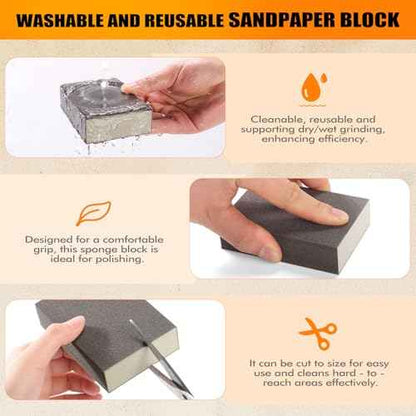 Extra Fine (400 Grit) Manual Sanding Sponge Sheet Kitchen Polishing Grinding Abrasive Sponge Block 4-Inch, 4-Pack