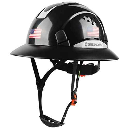 Full Brim Hard Hat Vented Construction Safety Helmet OSHA Approved Cascos De Construccion Work Hardhats with Cooling Towel for Men&Women 6 Point Adjustable Ratchet Suspension