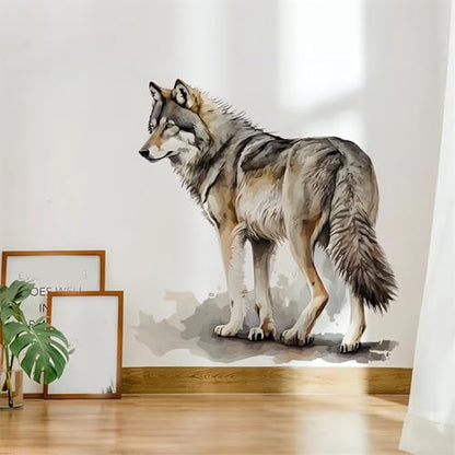 Realistic Wolf Wall Stickers, sacinora Ink Wolf Wild Animal Wall Decals Removable Vinyl Peel and Stick for Living Room Bedroom Sofa TV Background Art Home Decorations