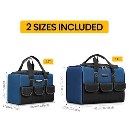 2 Pack Tool Bag for Men, 12 Inch & 17 Inch Heavy Duty Open Top Tool Bag with 5 Pockets for Electrician Tool Bags, Maintenance Workers, Plumbers, Household use