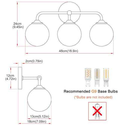 Modern Brushed Gold 3-Lights Vanity Light Fixtures with Milky White Glass Ball Shades, Mid Century Brass Wall Sconce Lighting Fixtures over Mirror, Wall Sconces for Bathroom Dressing Table Bedroom