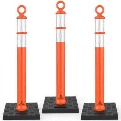 RoadHero 42 Inch Delineator Post with Base, Portable Orange Traffic Delineator Posts Cones with Reflective Collars for Parking Lots, Road Safety, Construction Events (3 Pack)
