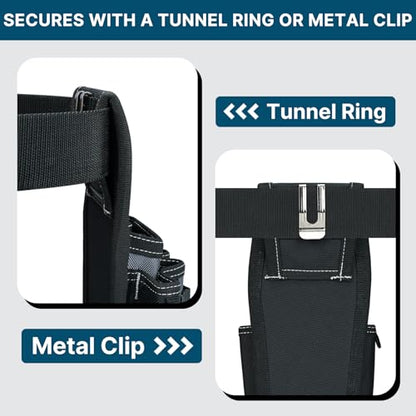 KUNN Small Tool Pouch with Belt Clip - Tool Belt Pouches with 7 Pockets, Adjustable Holster for Electrician, Technician and DIY Projects