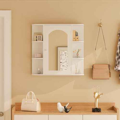 Bathroom Wall Cabinet, Medicine Cabinet with Mirror and Adjustable Shelves,White Wall Mounted Cabinet Over The Toile,3-Tier Wood Hanging Storage for Bathroom,Kitchen,Living,Laundry Room