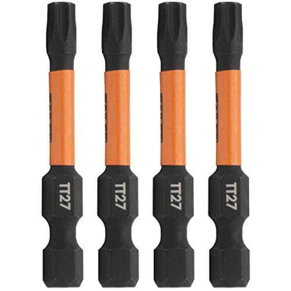 TORX T27 Tamper Proof Security Bits - Railer 2 Inch, 1/4 Inch Hex Shank, S2 Steel Tamper Resistant Star (4 Pack)