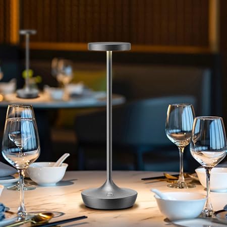 Cordless Table Lamp Outdoor - Rechargeable 6000mAh Battery Operated Table Light - LED Portable Touch Dimmable Waterproof Table Lamps for Patio Restaurant Dining (Grey)