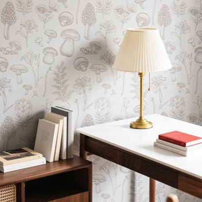 Mushroom Wallpaper, Floral Peel and Stick Wall Paper Removable Contact Paper for Bathroom Bedroom Cabinets, 17.3"¡¿78.7", Beige